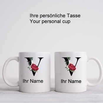 Tasse mit Monogramm Buchstabe V